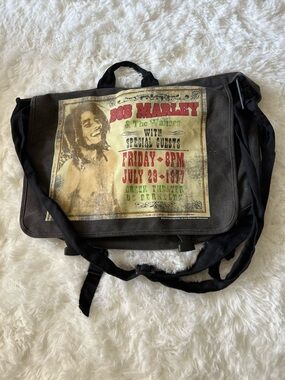 Bob Marley Black Canvas Messenger Bag with Vintage Poster Print